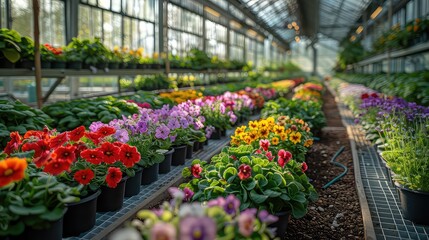 Colorful flowers in greenhouse display