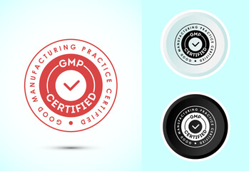 GMP certified icon design illustration. Good manufacturing practice label badge in color, black and white