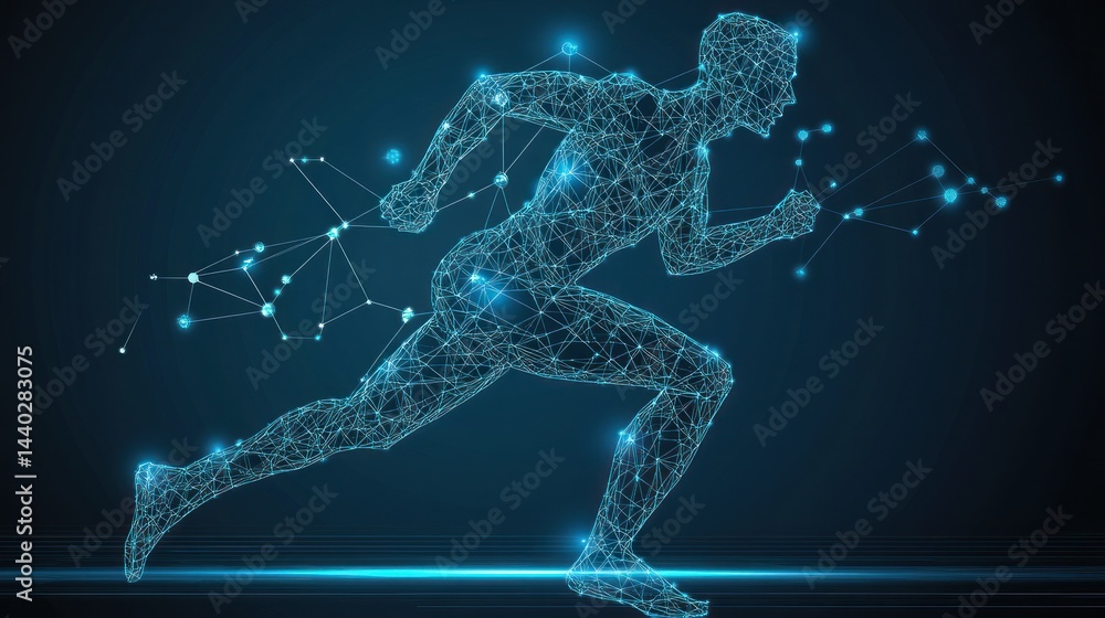 Poster abstract running figure on dark background