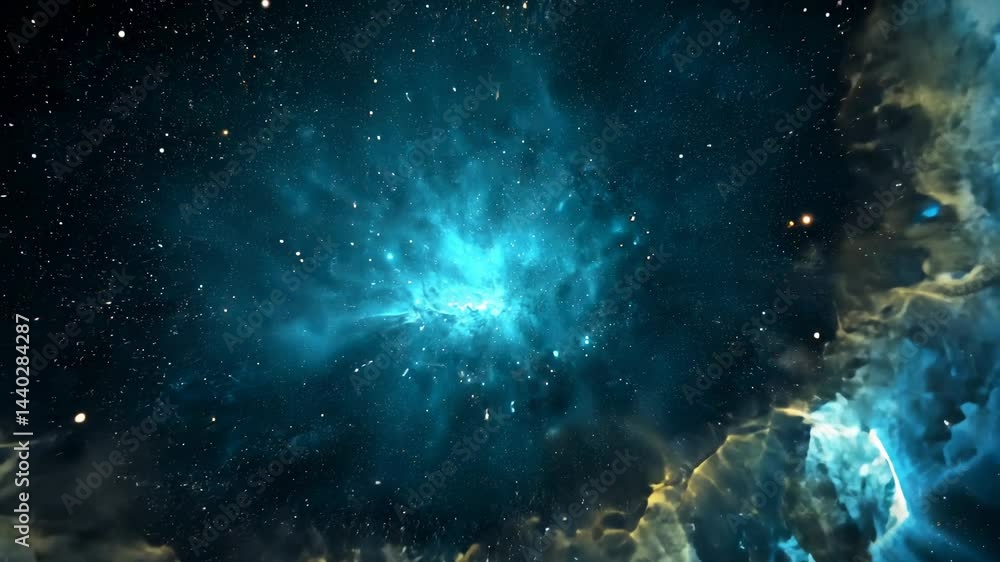 Wall mural mystical cosmic portal with vibrant blue radiance in deep space