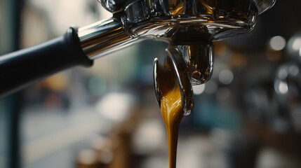 Golden Espresso Stream in Close-Up Extraction