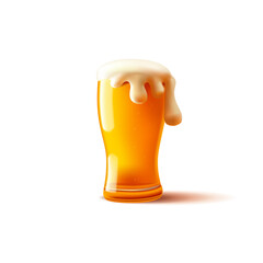 3D mug of golden foamy beer in a glass. Refreshing, thirst-quenching alcoholic drink on a white background. Vector illustration.