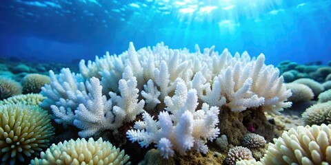 Obraz premium Bleached Coral Reef: Climate Change Impact on Ocean Ecosystems - Tilt-Shift Photography