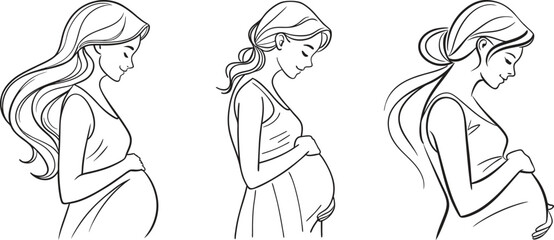Minimalist Line Art of Pregnant Mother Holding Belly – Modern Motherhood Vector Line Art Bundle