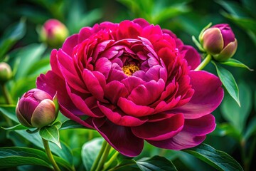 Burgundy Watercolor Peony Bloom:  Close-up Photography, Floral Art, Botanical Illustration,  Watercolor Painting