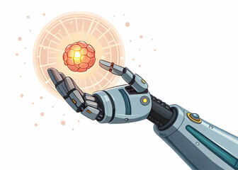 Futuristic Robot Arm Holding Glowing Energy Sphere Concept Art
