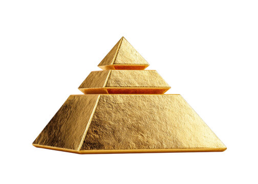 Golden Pyramid Structure with Three Tiers Isolated on a White Background for Creative Use