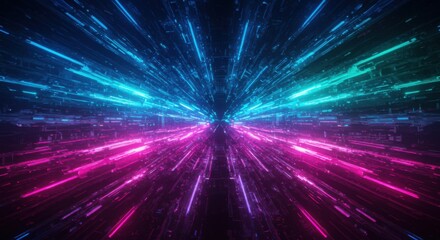 Obraz premium Abstract Futuristic Background With Pink And Blue Neon Rays And Glowing Particles