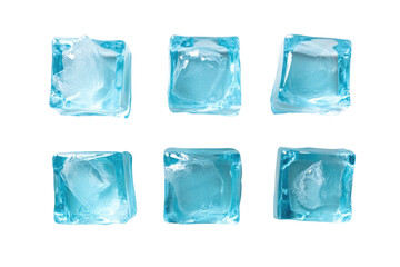 Fototapeta premium light blue Nine Individual Square Ice Cubes Isolated on white background PNG