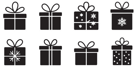 set of gift, box, present, surprise, christmas gift icon outline silhouette	
