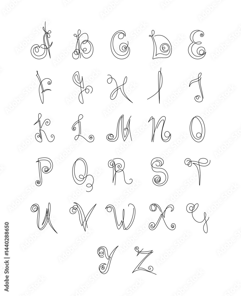 Fototapete typeface alphabet calligraphy letters set text font. isolated vector illustration.