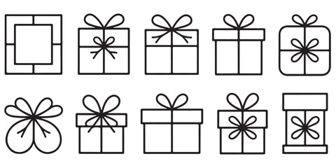 set of gift, box, present, surprise, christmas gift icon outline silhouette	

