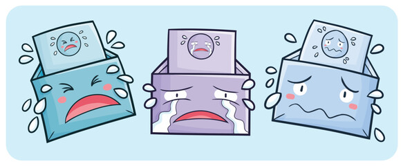 Cute envelope cartoon character in a sad and suffering expression illustration set