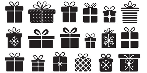 set of gift, box, present, surprise, christmas gift icon outline silhouette	
