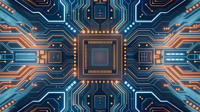 Glowing Circuit Board Technology Background Perfect for Tech Presentations,  motion animated background 4k video, ai chip