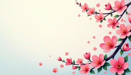 Naklejka premium Scattered small blossoms, simple line art style, motif, nature, plant