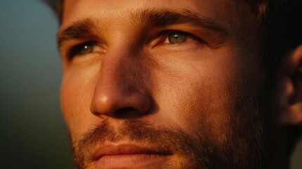 Close-up portrait of a man's face. the man appears to be in his late twenties or early thirties, with short blonde hair and a beard.