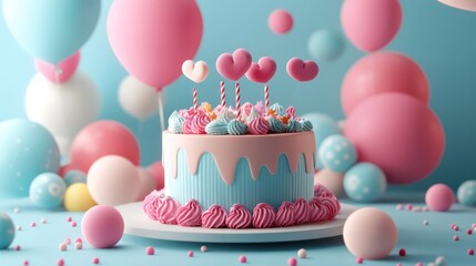 Sweet Pastel Celebration: A Birthday Cake and Balloon Extravaganza for Special Moments