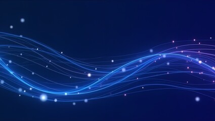 Abstract Blue Wave Background with Glowing Particles