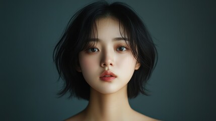 Captivating portrait of a beautiful young woman with short black hair