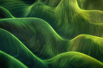 Nature-inspired abstract art of green lines forming leaf-like patterns in a layered gradient setting