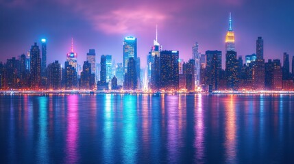 Obraz premium Night View of Midtown Manhattan Skyline