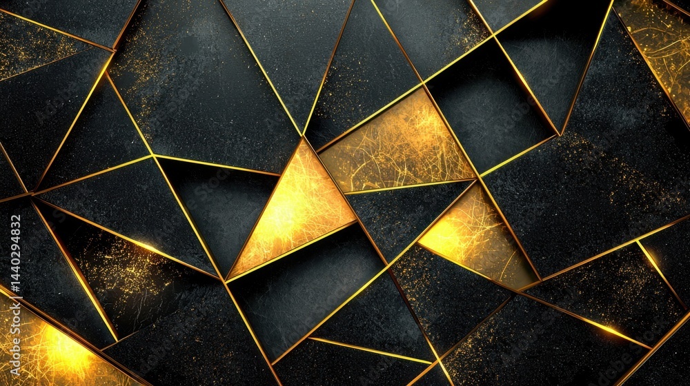 Poster luxury black and gold geometric pattern with sharp triangles and elegant gold lines