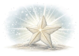 Luminous Star on Sandy Surface with Glittering Sparkles and Radiating Beams