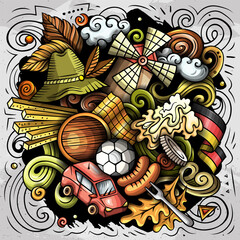 Germany hand drawn cartoon doodles illustration. Funny travel design. 