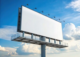 Large White Billboard Structure Against a Bright Blue Sky with Clouds, Outdoor Media