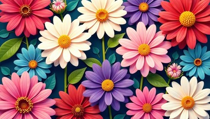 Fototapeta premium Vibrant chrysanthemum and daisy flowers pattern background, chrysanthemum, blooming