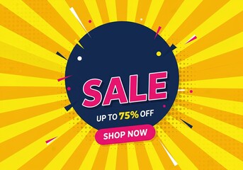 Abstract Pop Art Background with Radial Stripes, Dots, Circle, and Bold Typography