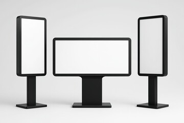 Three Black Modern Blank Frames, Vertical And Horizontal, White Background, Studio Shot