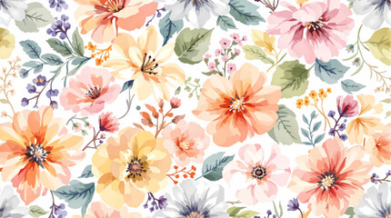 Seamless summer pattern with watercolor flowers handmade.