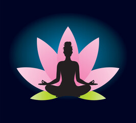 FEMME EN POSITION DU LOTUS DEVANT FLEUR DE LOTUS 3 - Illustration vectorielle