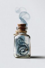 Enchanted glass bottle with swirling smoke and a mysterious object inside, evoking magic and wonder