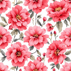 Seamless summer pattern with watercolor red flowers handmade.
