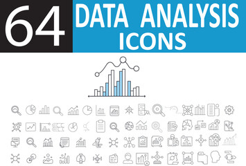 Analytics Business Data Research Line Icons Set - Graph, Chart, Report, Analysis, Statistics Symbols