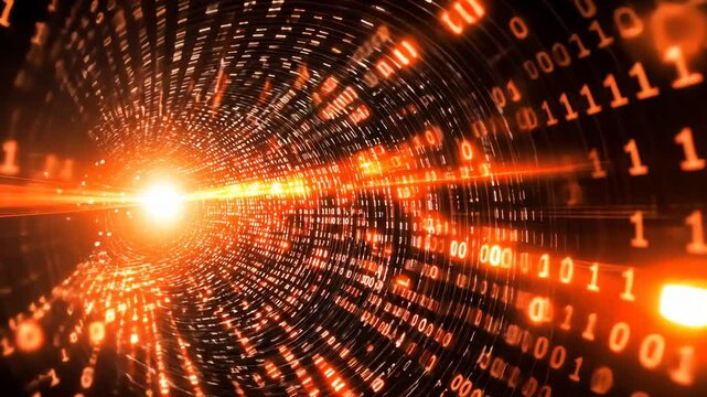 Digital Data Stream in a Nebula of Glowing Binary Code