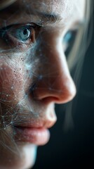 biomatric A close-up portrait of a thoughtful woman with intricate details, embodying emotion and introspection in a captivating manner.