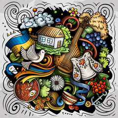 Fototapeta premium Ukraine cartoon doodle illustration. Funny Ukrainian design. Creative vector background 
