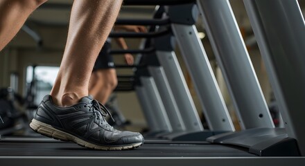Feet Running on a Treadmill in a Gym