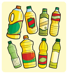 Funny cooking oil cartoon illustration collection
