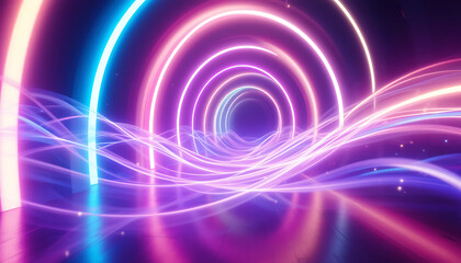 Fototapeta premium Neon Tunnel with Flowing Light