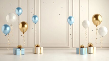 Festive celebration scene with balloons and gifts