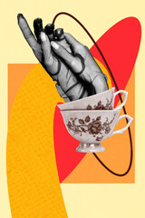 Creative artwork template sketch image 3D collage of hand glove sign body language showing gesture...