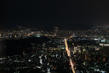 City aerial view night lights taipei taiwan asia busy street traffic