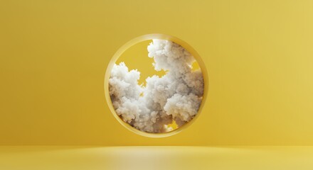 Cloudy Sky Seen Through Circular Opening in a Yellow Wall