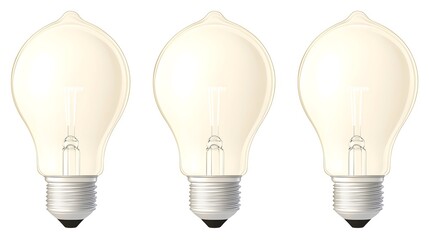 Three off-white, pear-shaped light bulbs with visible filaments, arranged in a row against a white background