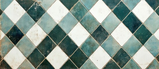 Fototapeta premium Distressed Teal and White Diamond Tile Pattern with Vintage Texture